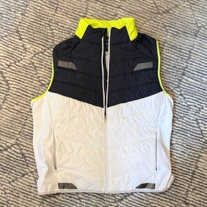 Colorblock Quilted Running Vest in Navy, White & Neon Yellow